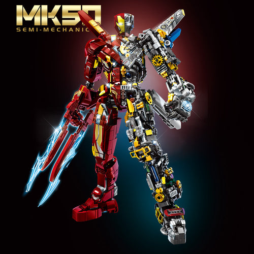 Mesiondy 2002PCS Crimson Mecha Warrior - 15-Inch Large Scale Half-Mechanical Armor Robot - Premium Tech Hero Collectible