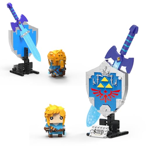 Mesiondy Legend Glowing Master Sword & Shield Building Set (614 Pcs) - Game Weapon Model with Link Figure