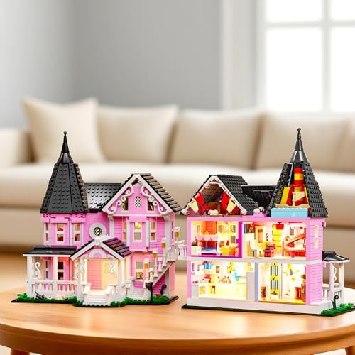 Mesiondy Pink Palace House Building Set - 1349 PCS with Lights