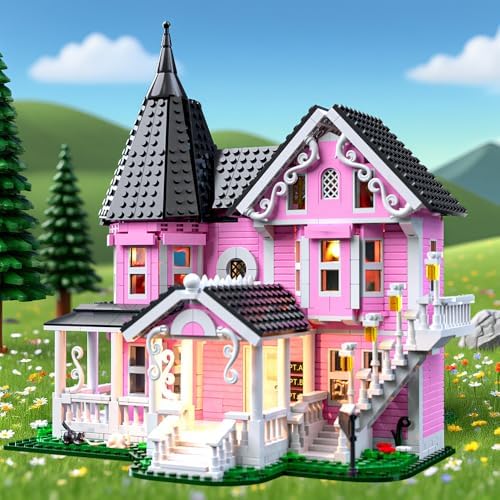 Mesiondy Pink Palace House Building Set - 1349 PCS with Lights