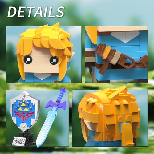 Mesiondy Legend Glowing Master Sword & Shield Building Set (614 Pcs) - Game Weapon Model with Link Figure