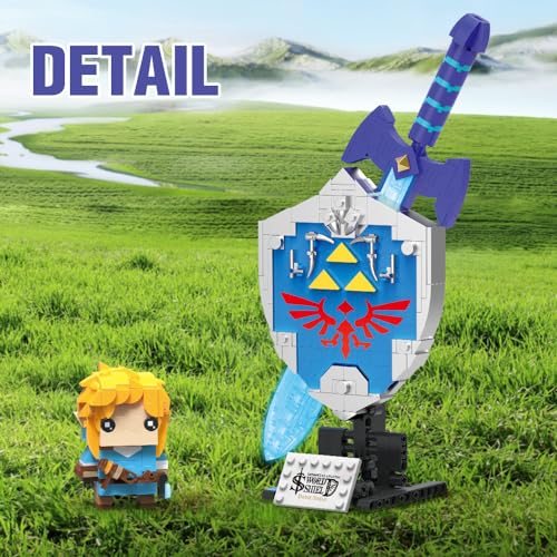 Mesiondy Legend Glowing Master Sword & Shield Building Set (614 Pcs) - Game Weapon Model with Link Figure