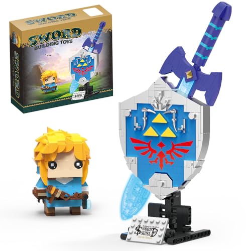 Mesiondy Legend Glowing Master Sword & Shield Building Set (614 Pcs) - Game Weapon Model with Link Figure