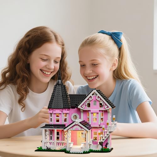 Mesiondy Pink Palace House Building Set - 1349 PCS with Lights