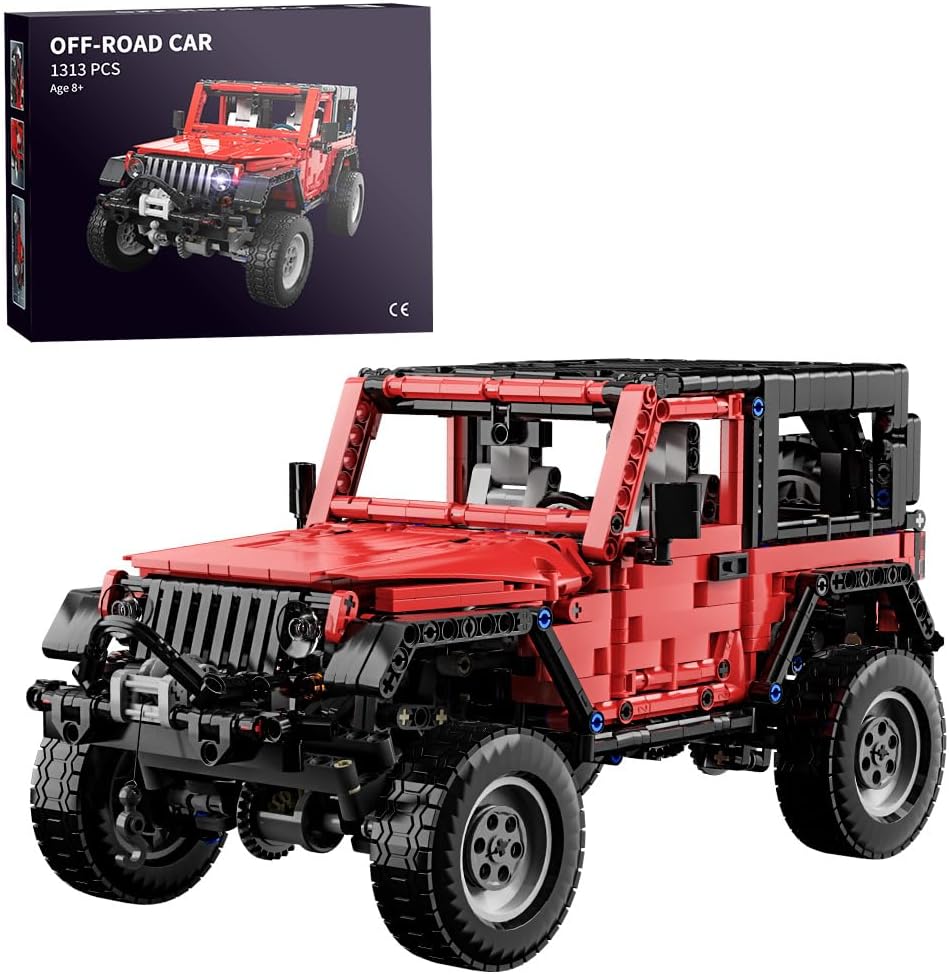 Mesiondy Off-Road Vehicle Model Building Set (1313 Pcs) - 1/12 Scale Red Jeep Toy