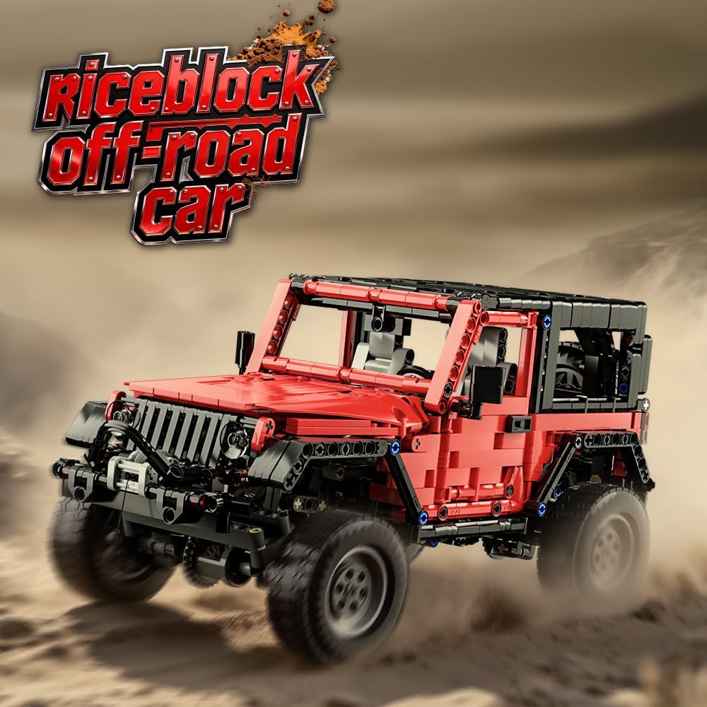 Mesiondy Off-Road Vehicle Model Building Set (1313 Pcs) - 1/12 Scale Red Jeep Toy