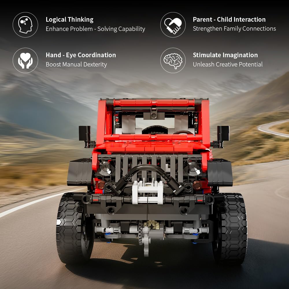 Mesiondy Off-Road Vehicle Model Building Set (1313 Pcs) - 1/12 Scale Red Jeep Toy