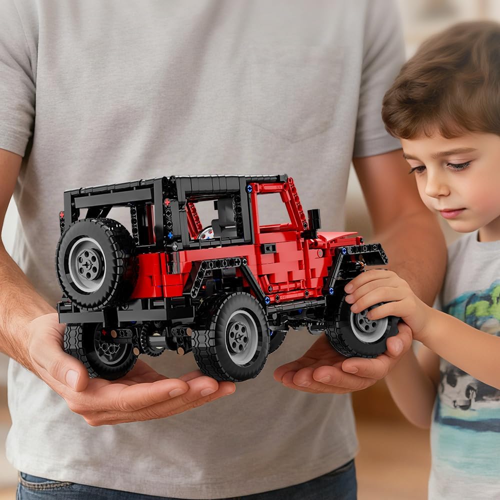 Mesiondy Off-Road Vehicle Model Building Set (1313 Pcs) - 1/12 Scale Red Jeep Toy