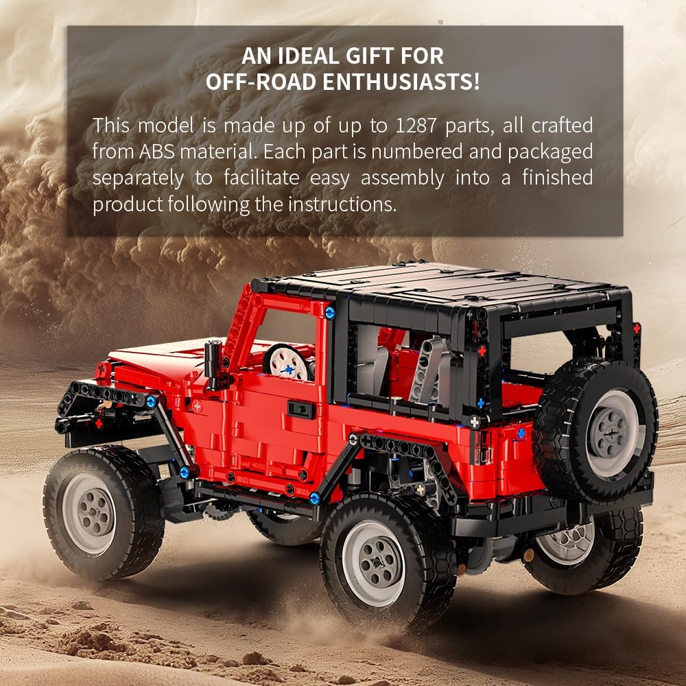 Mesiondy Off-Road Vehicle Model Building Set (1313 Pcs) - 1/12 Scale Red Jeep Toy